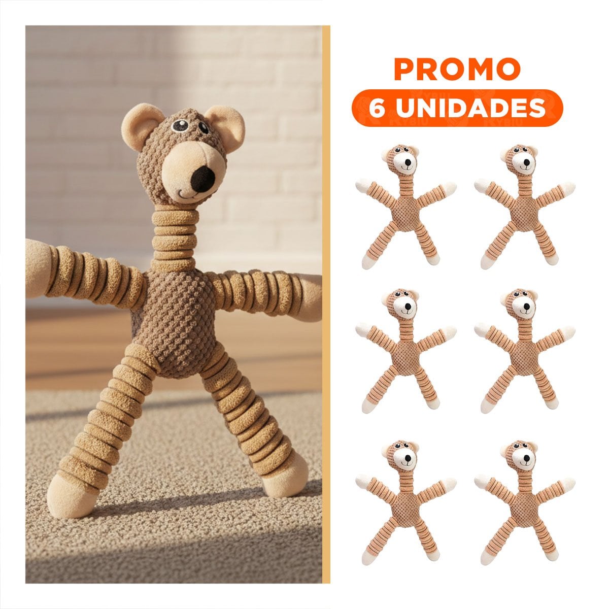 PACK6 TIERNO DE PELUCHE INTERACTIVO PARA PERROS Y GATOS MOSTAZA - 1