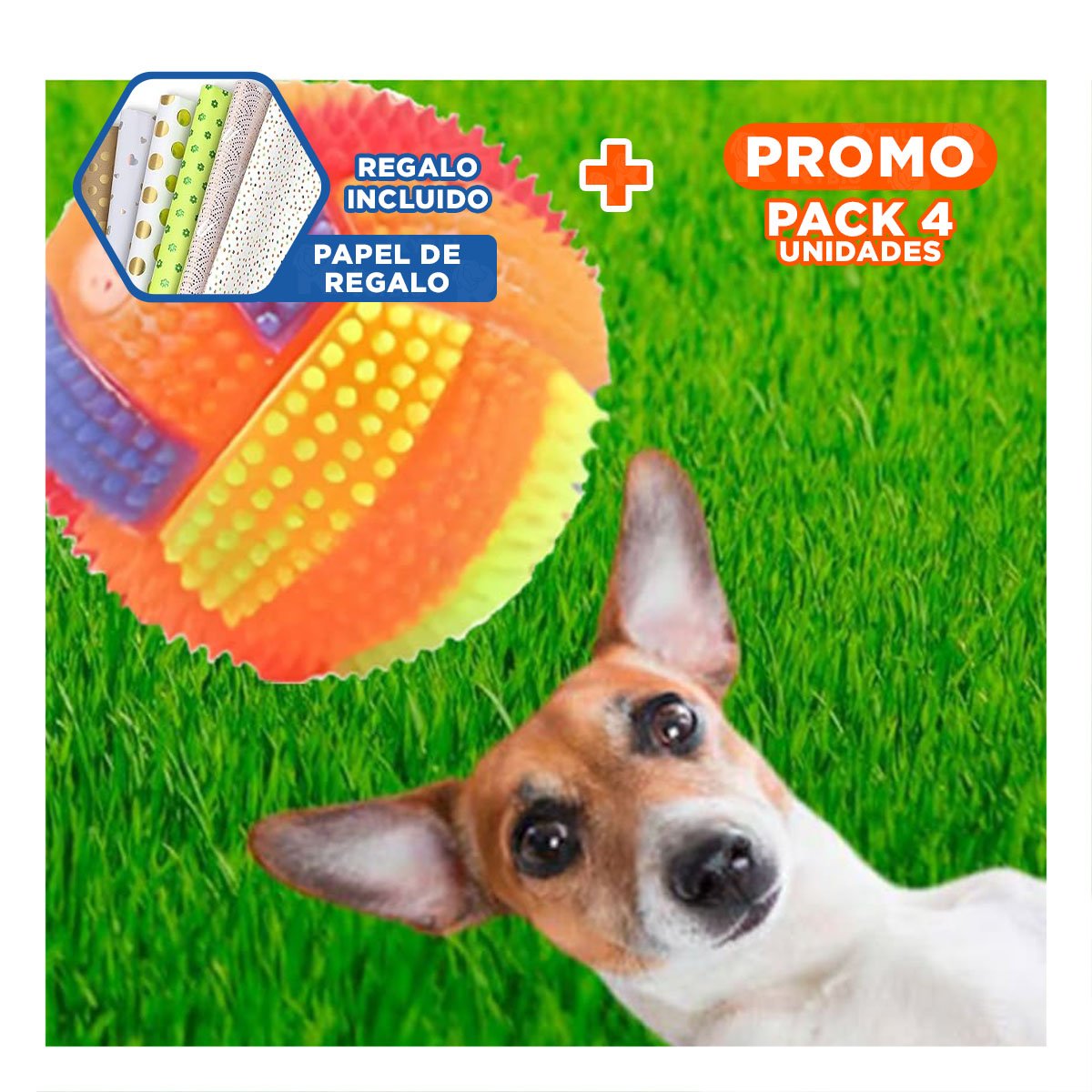 PACK4 JUGUETE QUE BRILLA DURANTE EL JUEGO DE GATOS Y PERROS NARANJA Y+PAPEL REGALO - 1