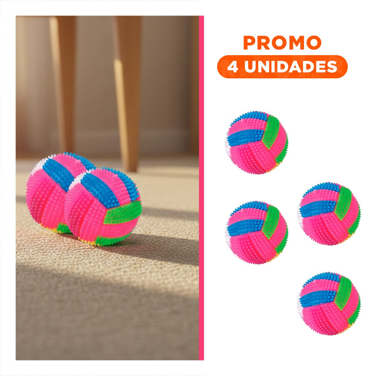 PACK4 ARTICULO PARA PERROS CON RAYAS MULTICOLOR Y LUZ CON SONIDO ROSADO Y+REGALO STICKER - 1