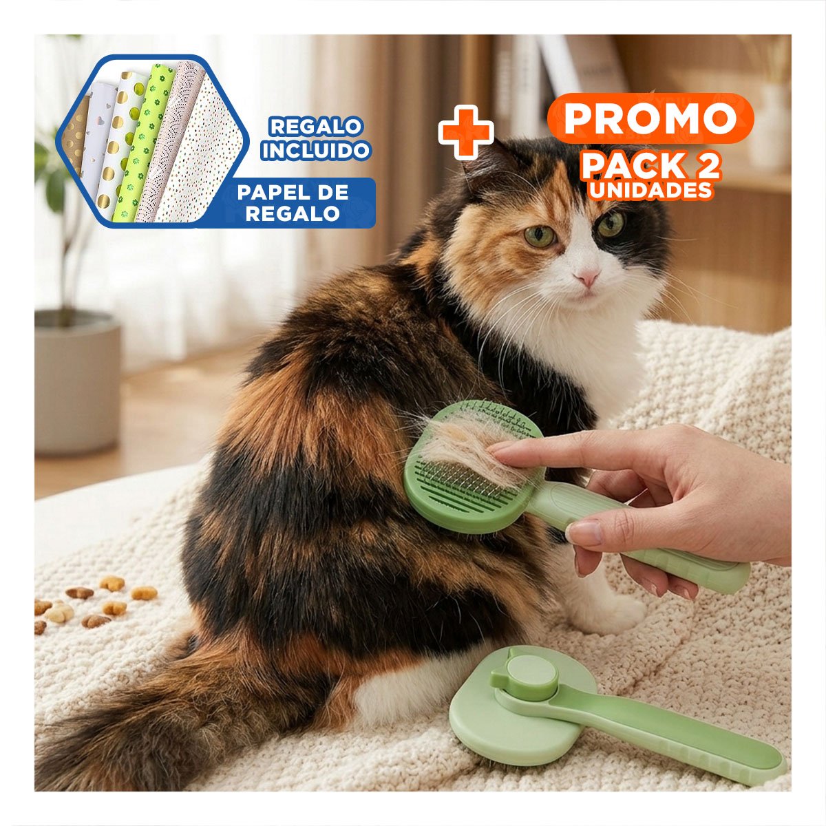 PACK2 HERRAMIENTA CON CERDAS SUAVES QUE SUAVIZAN PELO VERDE Y+PAPEL REGALO - 1