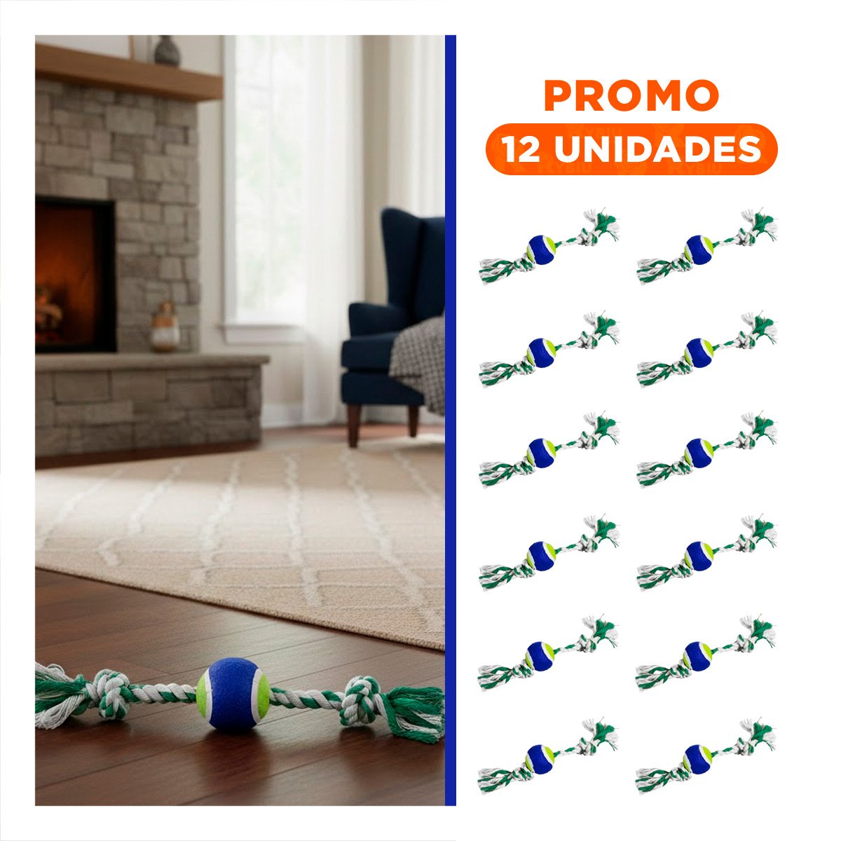 PACK12 JUEGO DE SOGA QUE PROMUEVE ACTIVIDAD EN TU MASCOTA AZUL Y VERDE Y+REGALO STICKER - 1