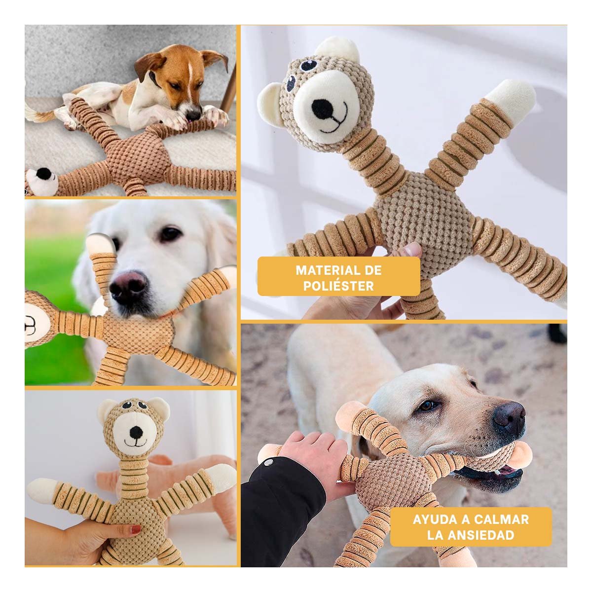 PACK2 AMIGO DE PELUCHE INTERACTIVO PARA PERROS Y GATOS MOSTAZA Y+PAPEL REGALO - 3