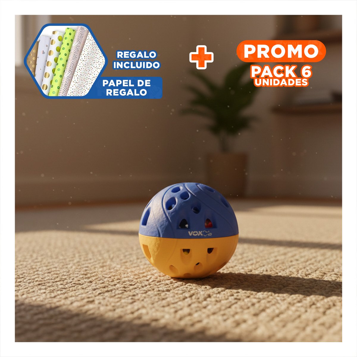 PACK6 APARATO PARA ESTIMULAR DIVERSION EN MASCOTAS EN CASA AZUL Y AMARILLO Y+PAPEL REGALO - 1