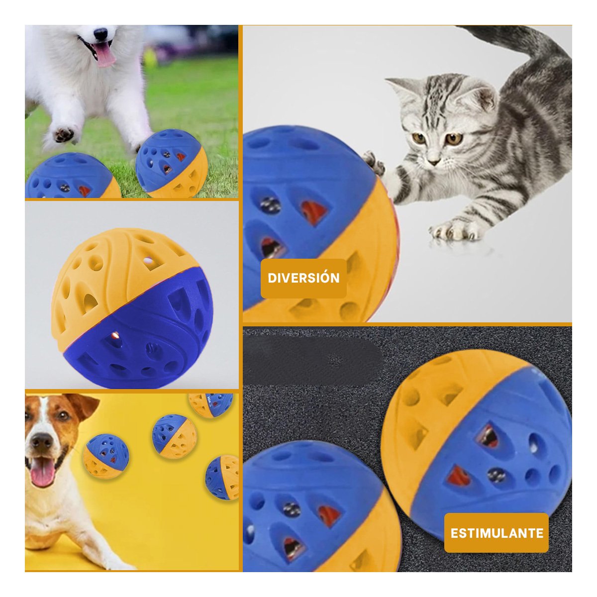 PACK6 APARATO PARA ESTIMULAR DIVERSION EN MASCOTAS EN CASA AZUL Y AMARILLO Y+PAPEL REGALO - 3