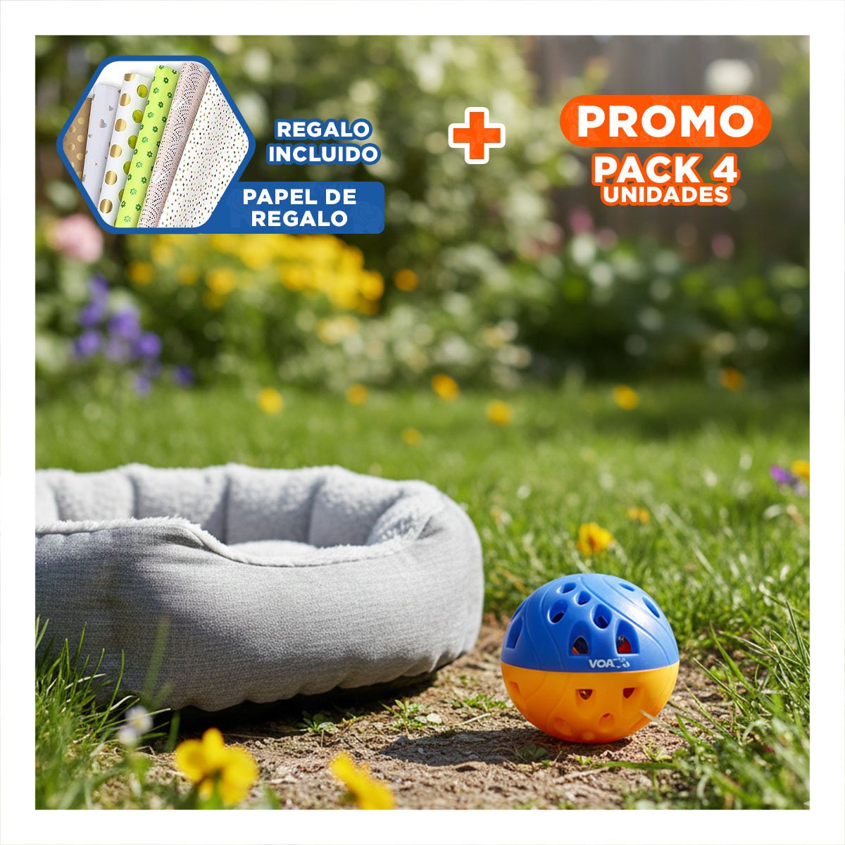 PACK4 PRODUCTO CON SONIDO QUE FACILITA ACTIVIDAD DE MASCOTAS AZUL Y AMARILLO Y+PAPEL REGALO - 1