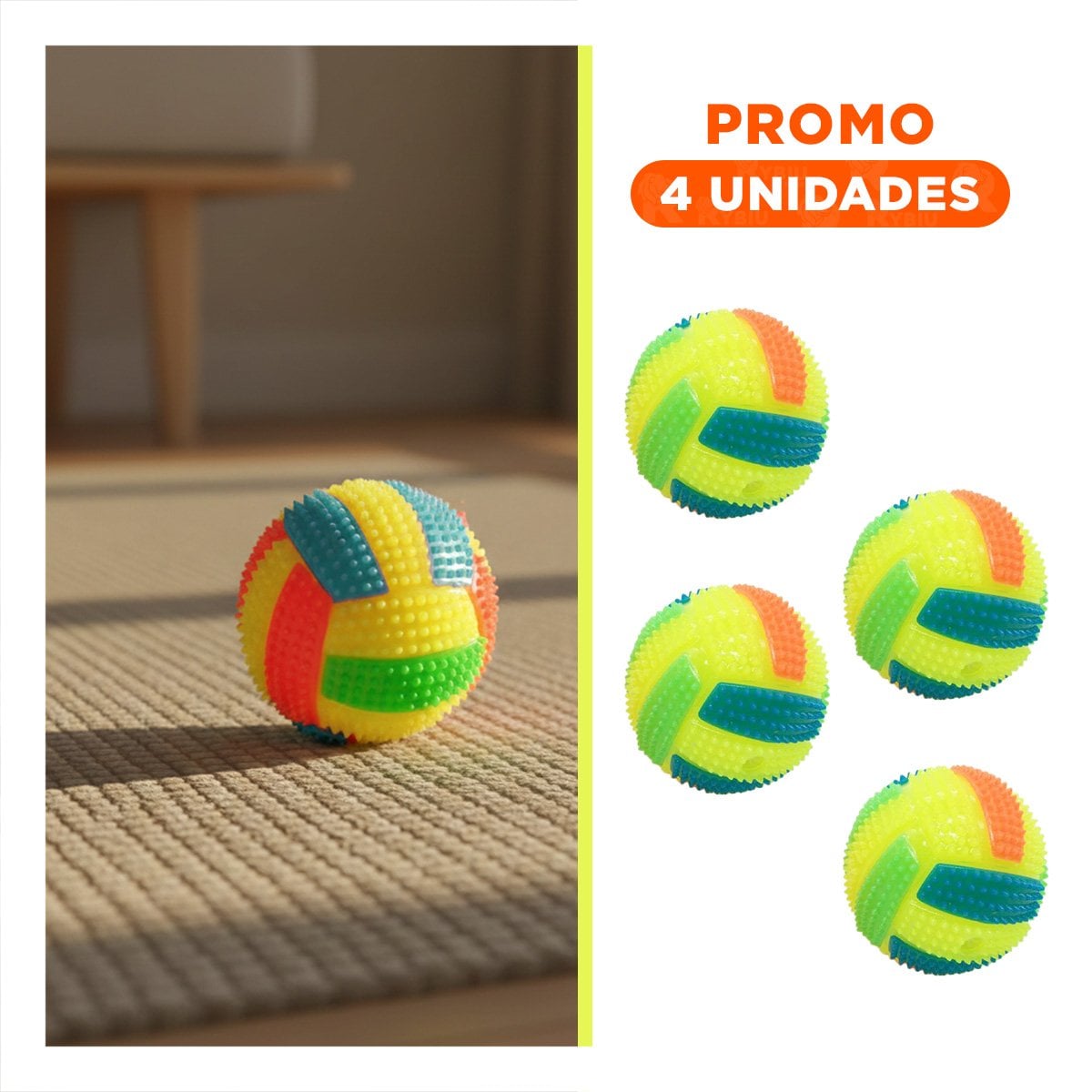 PACK4 ELEMENTO CON LUCES Y SONIDO QUE ESTIMULA EL JUEGO EN MASCOTAS AMARILLO Y+REGALO STICKER - 1