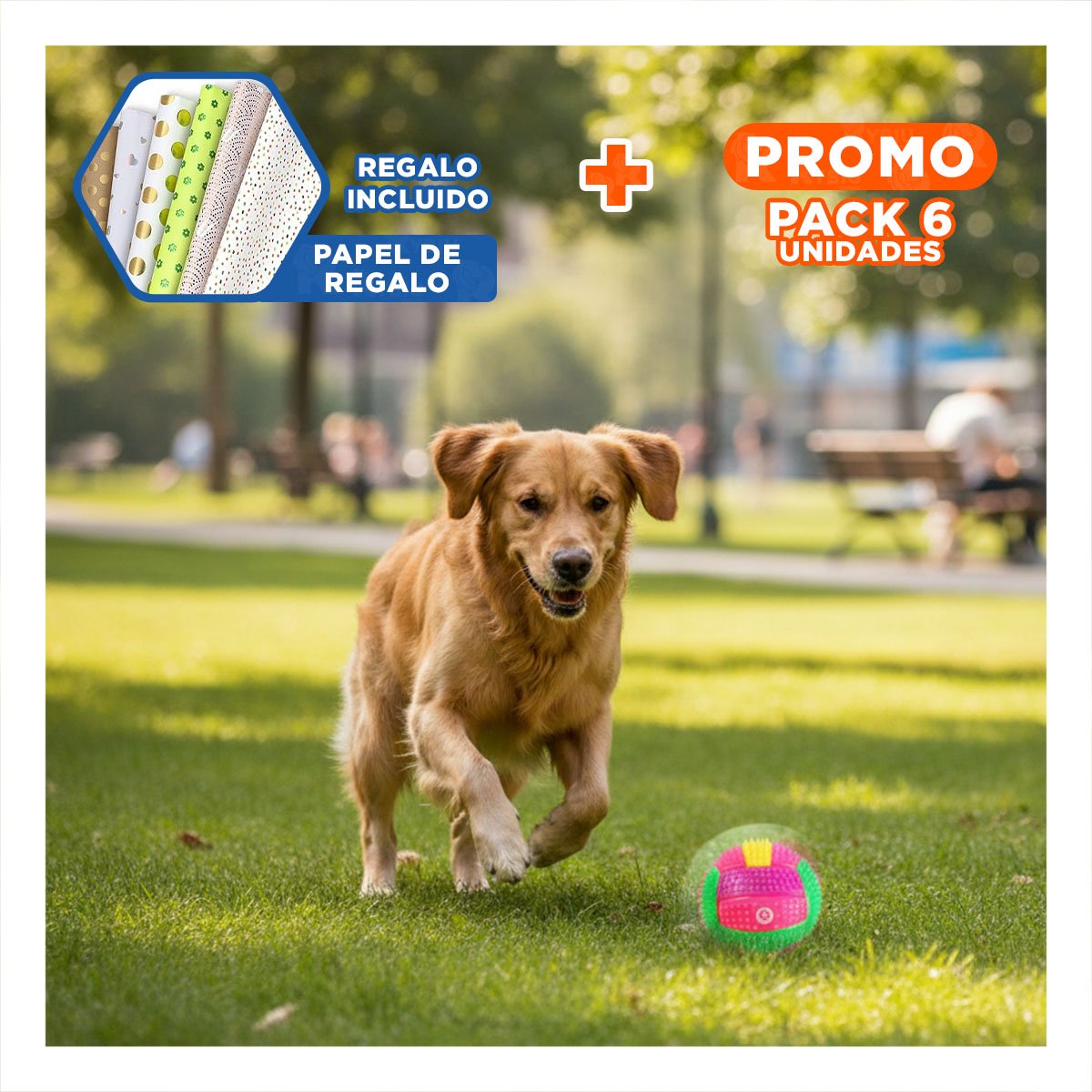 PACK6 ARTICULO DE JUEGO PARA MASCOTAS CON BRILLO INTEGRADO ROSADO Y+PAPEL REGALO - 1