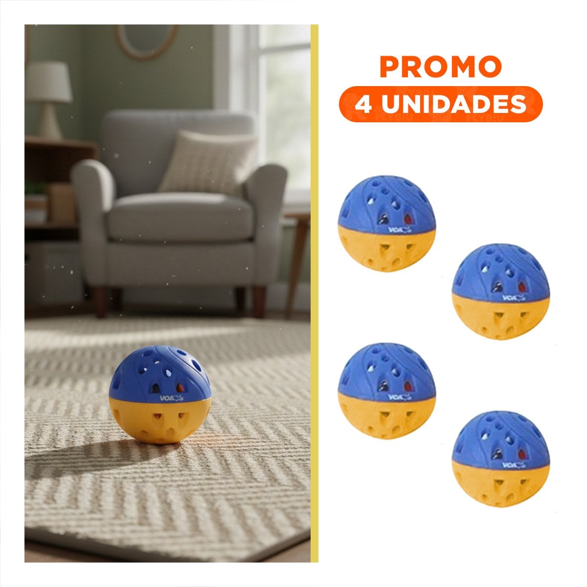 PACK4 APARATO DE CASCABEL QUE ANIMA EL JUEGO DE GATOS Y PERROS AZUL Y AMARILLO Y+REGALO STICKER - 1