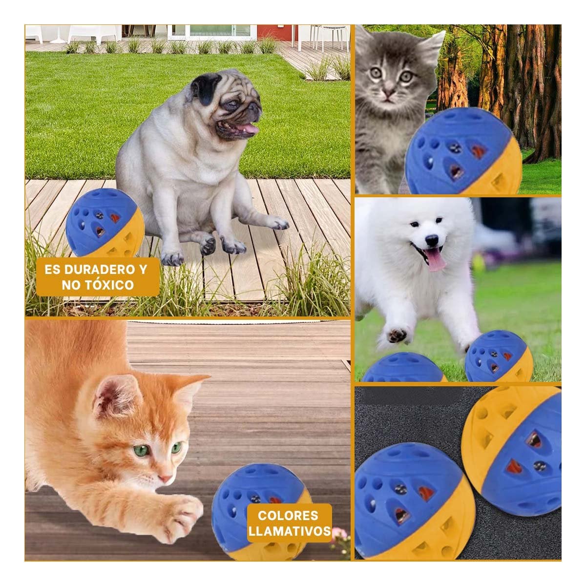 PACK4 APARATO DE CASCABEL QUE ANIMA EL JUEGO DE GATOS Y PERROS AZUL Y AMARILLO Y+REGALO STICKER - 2