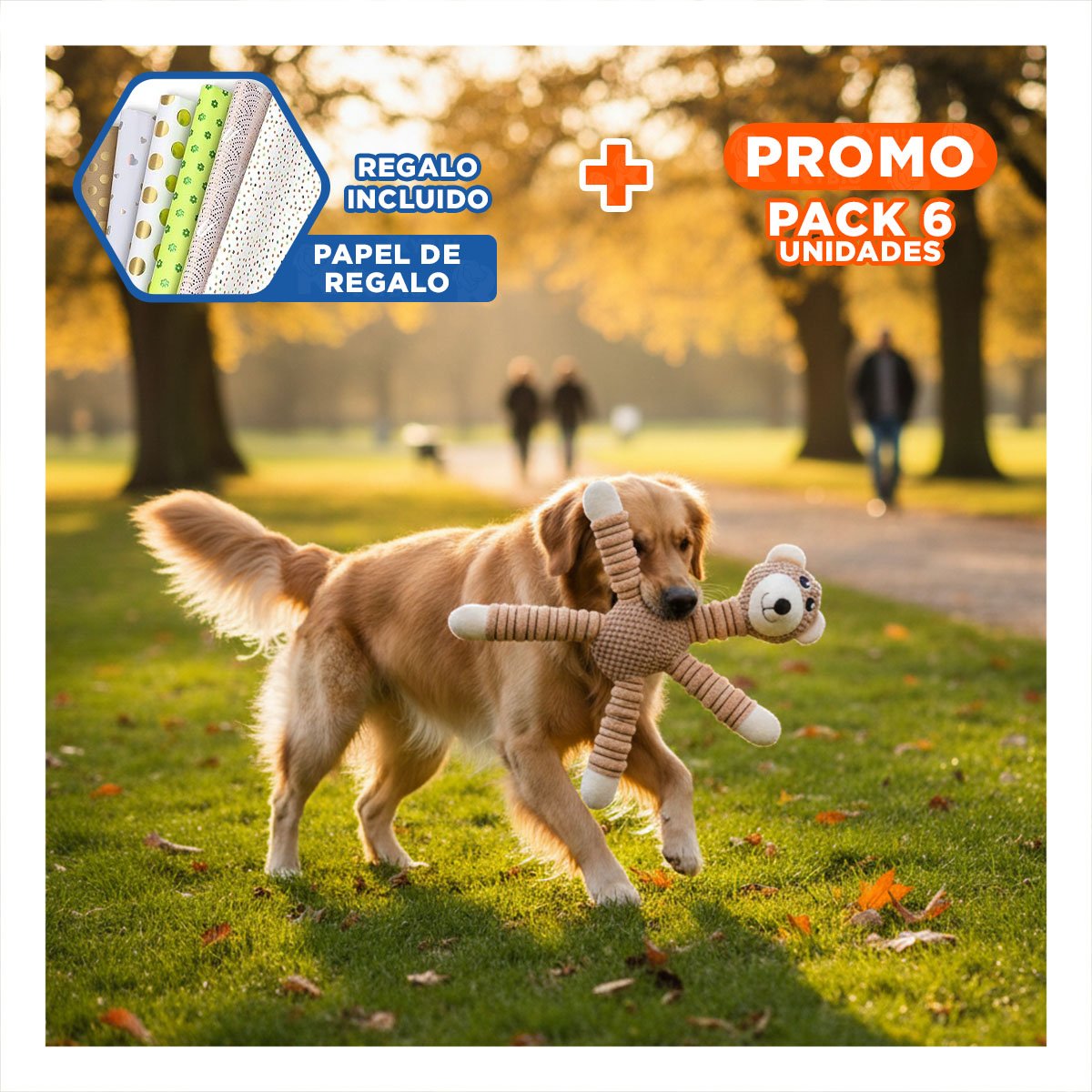 PACK6 TIERNO PARA MASCOTAS EN FORMA DE OSO CON SONIDO MOSTAZA Y+PAPEL REGALO - 1