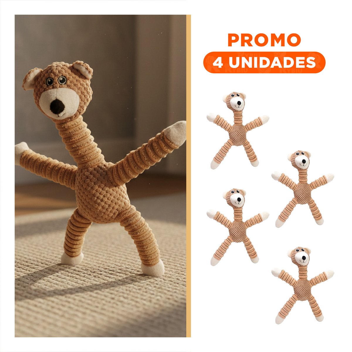 PACK4 TIERNO OSO PARA MASCOTAS CON SONIDO Y PATAS LARGAS MOSTAZA Y+REGALO STICKER - 1