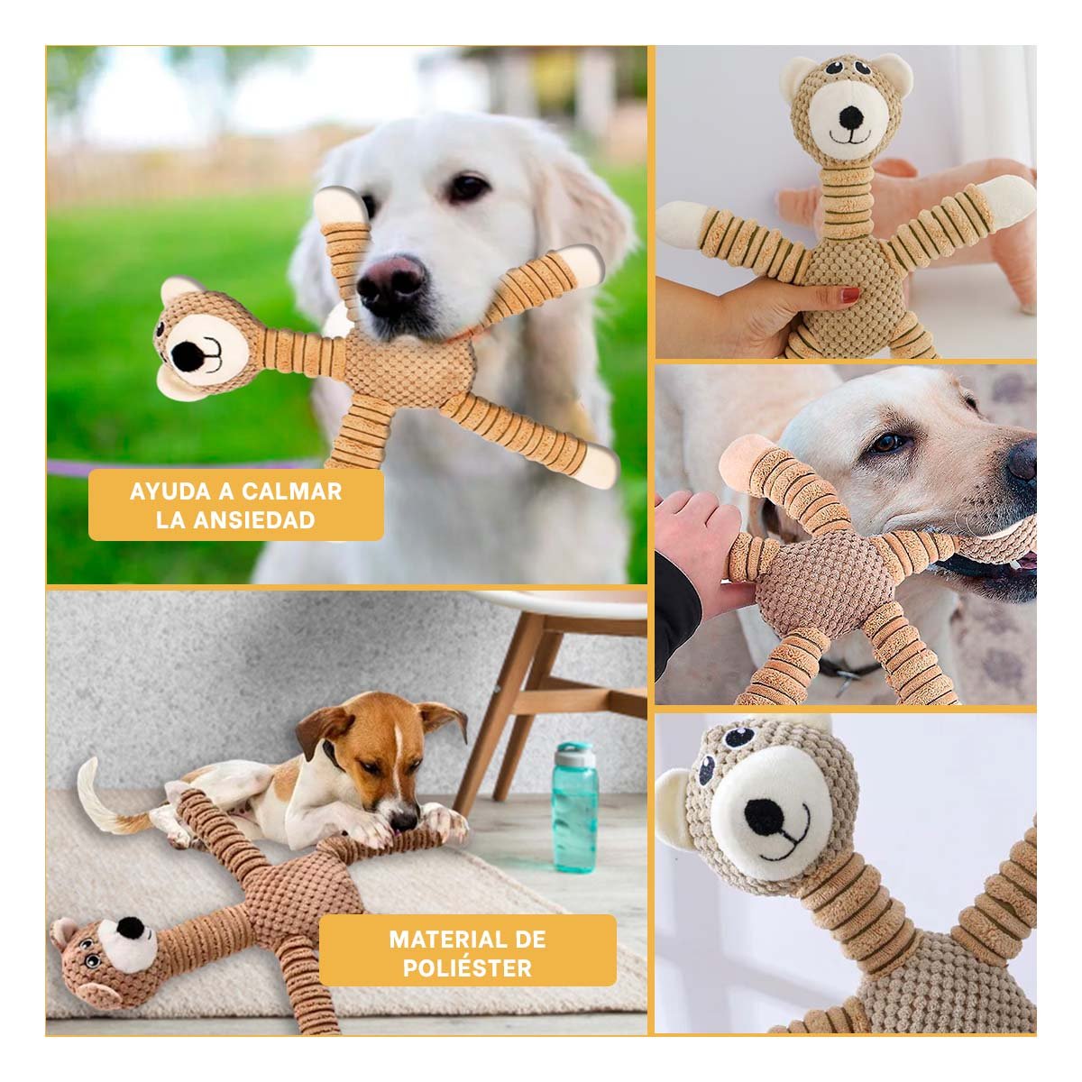 PACK4 TIERNO OSO PARA MASCOTAS CON SONIDO Y PATAS LARGAS MOSTAZA Y+REGALO STICKER - 2