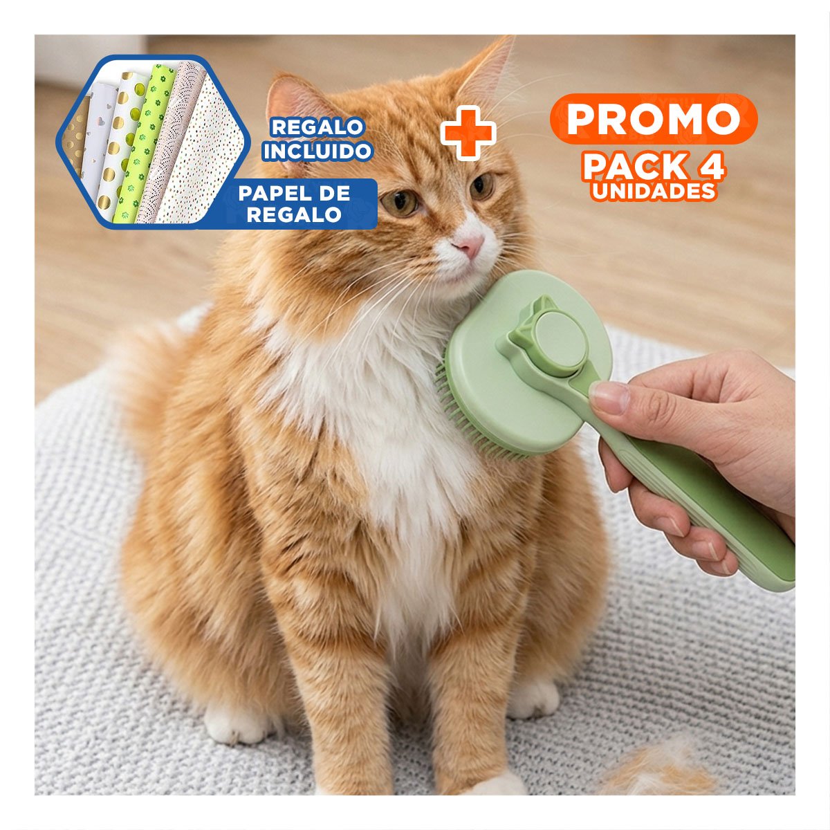 PACK4 HERRAMIENTA QUE ESTIMULA PIEL Y SUAVIZA PELO VERDE Y+PAPEL REGALO - 1
