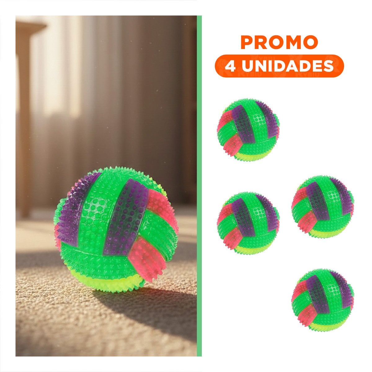 PACK4 ARTICULO PARA PERROS CON EFECTO LUMINOSO Y SONIDO VERDE Y+REGALO STICKER - 1