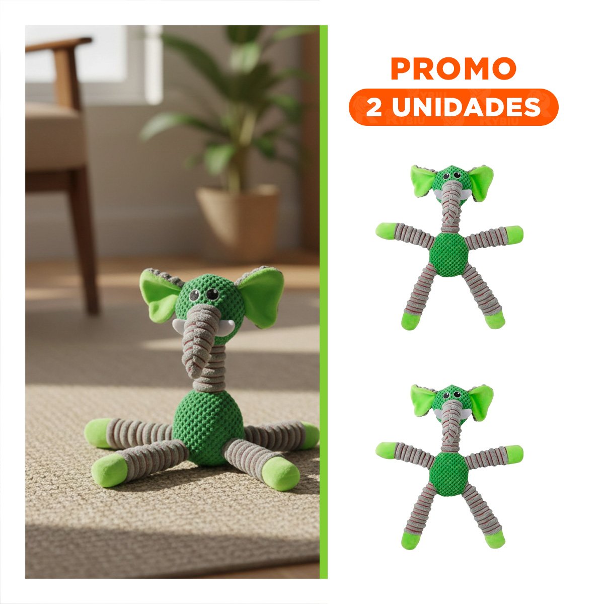 PACK2 AMIGO ELEFANTE DE PELUCHE PARA MASCOTAS VERDE - 1