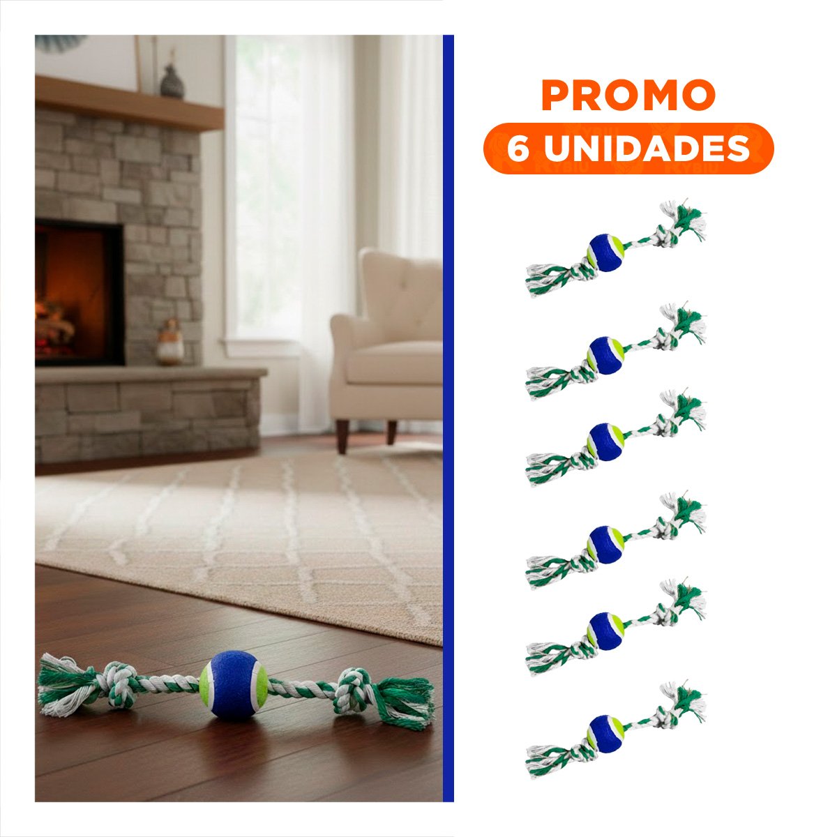 PACK6 EQUIPO CON SOGA Y PELOTA QUE INCENTIVA MOVIMIENTO Y ESTIMULO AZUL Y VERDE - 1