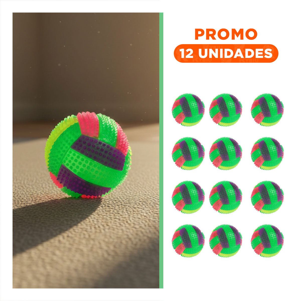 PACK12 DIVERSION RODANTE PARA MASCOTAS CON SONIDO VERDE Y+REGALO STICKER - 1