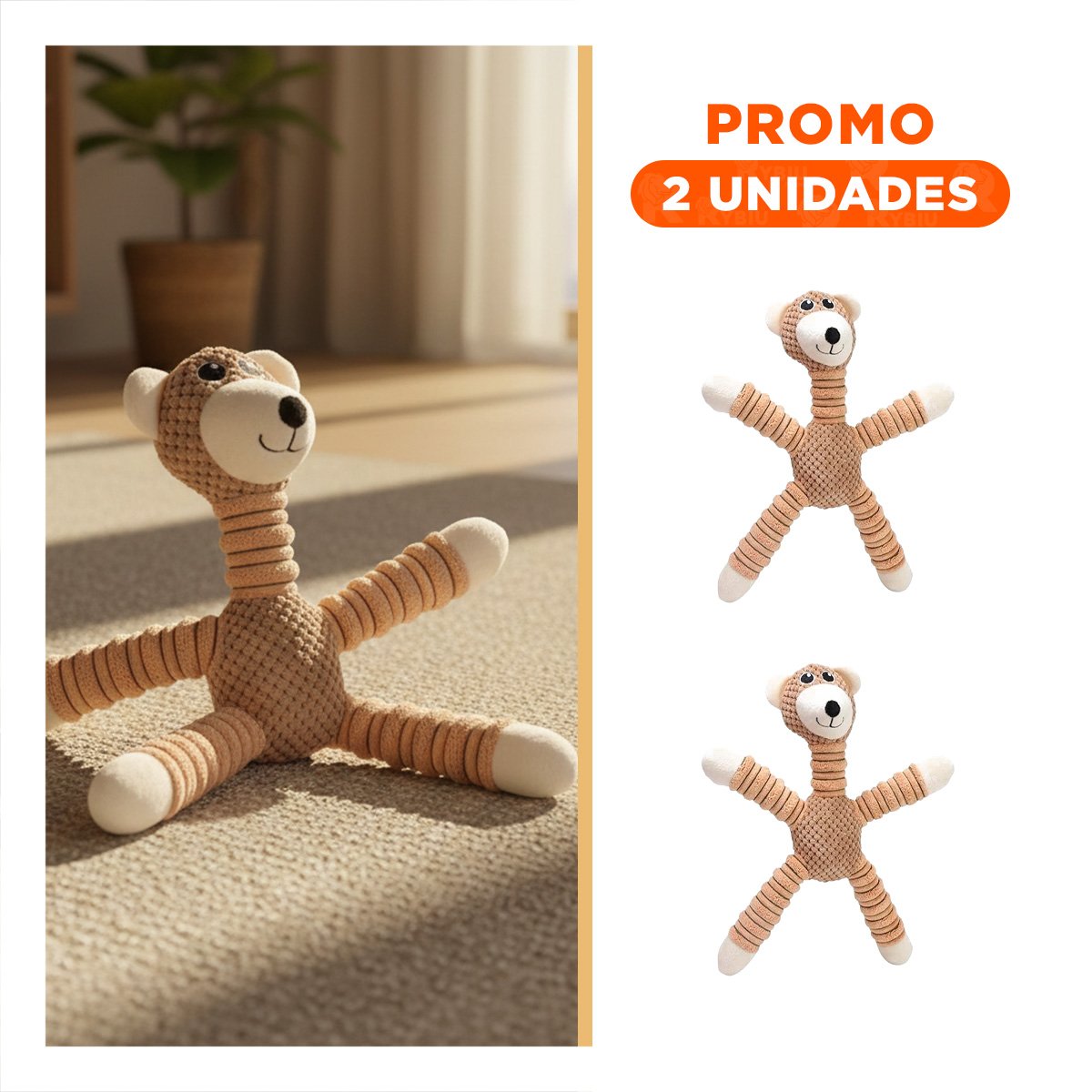 PACK2 AMIGO OSO PARA MASCOTAS CON SONIDO Y PATAS LARGAS MOSTAZA - 1
