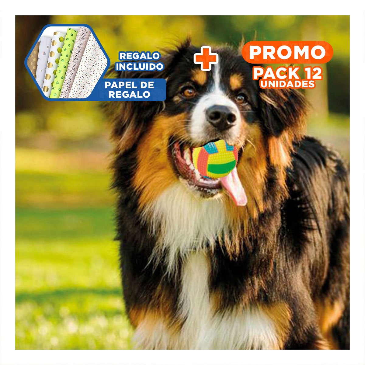 PACK12 DISPOSITIVO MULTICOLOR CON LUCES Y SONIDO QUE DIVIERTE A MASCOTA AMARILLO Y+PAPEL REGALO - 1