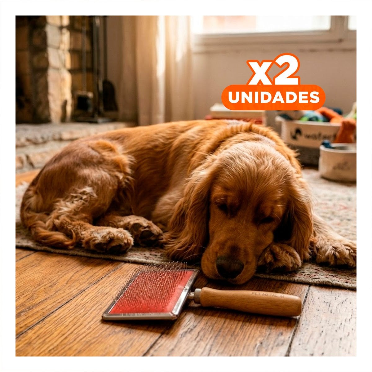 PACK2 PEINE PROFESIONAL METAL ROJO CON MANGO DE MADERA PARA MASCOTAS Y+REGALO STICKER - 1