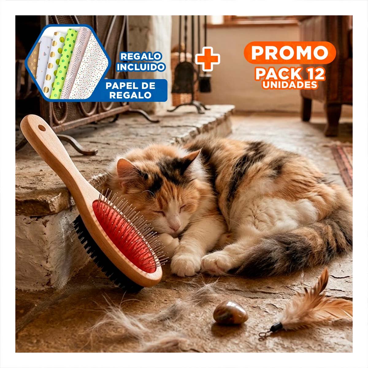 PACK12 CARDA COMPACTA DE DOBLE CARA PARA MASCOTAS USO DIARIO EN HOGAR Y+PAPEL REGALO - 1