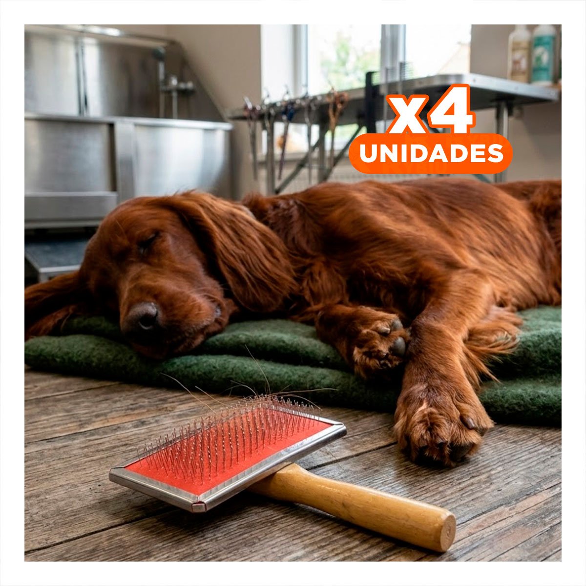 PACK4 CEPILLO RESISTENTE METAL CON MANGO DE MADERA PARA MASCOTAS - 1