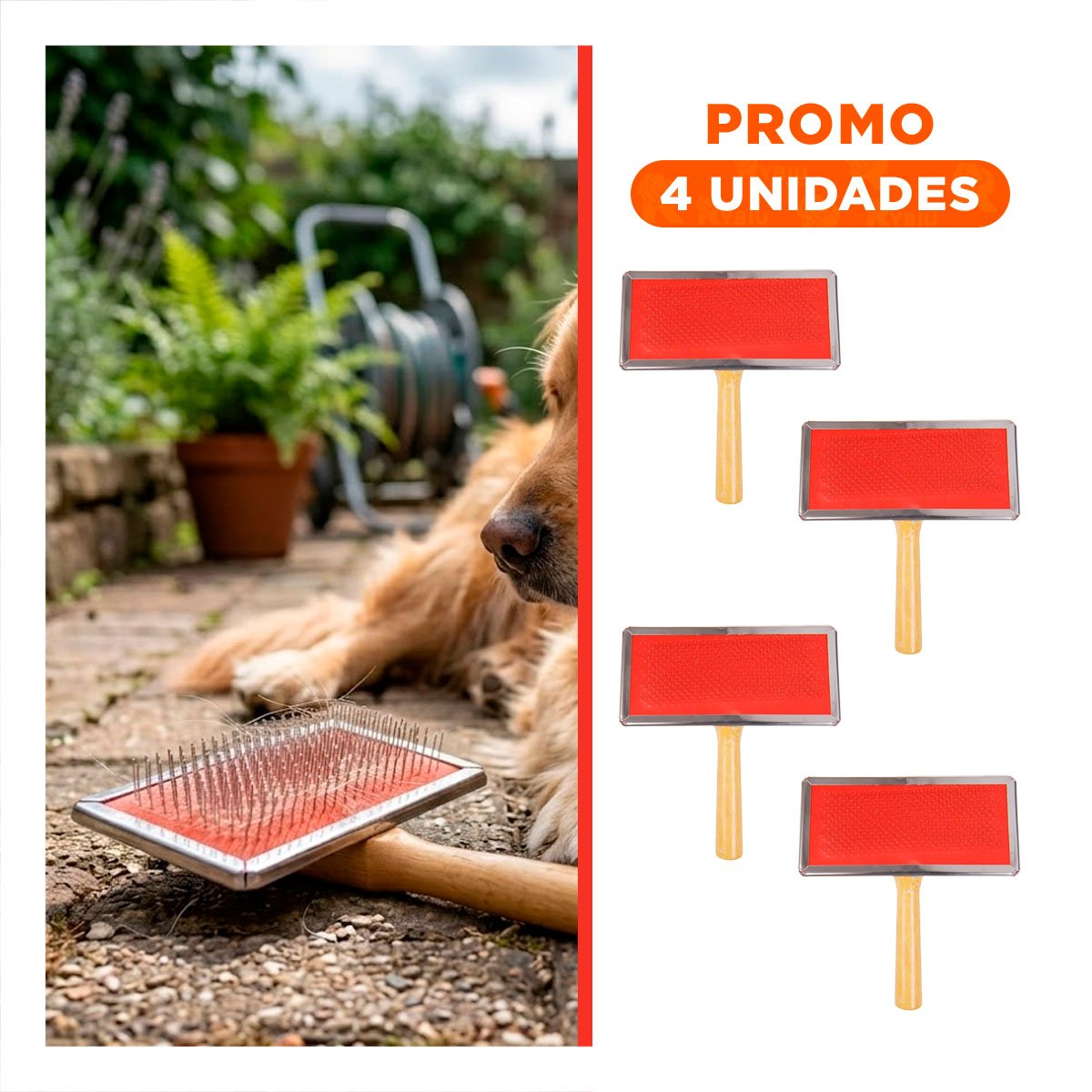PACK4 CARDA RESISTENTE METAL CON MANGO DE MADERA PARA MASCOTAS Y+REGALO STICKER - 1