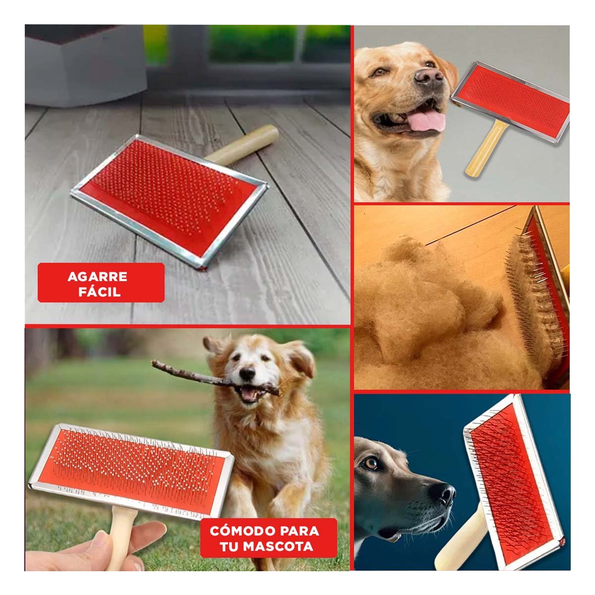 PACK4 CARDA RESISTENTE METAL CON MANGO DE MADERA PARA MASCOTAS Y+REGALO STICKER - 2