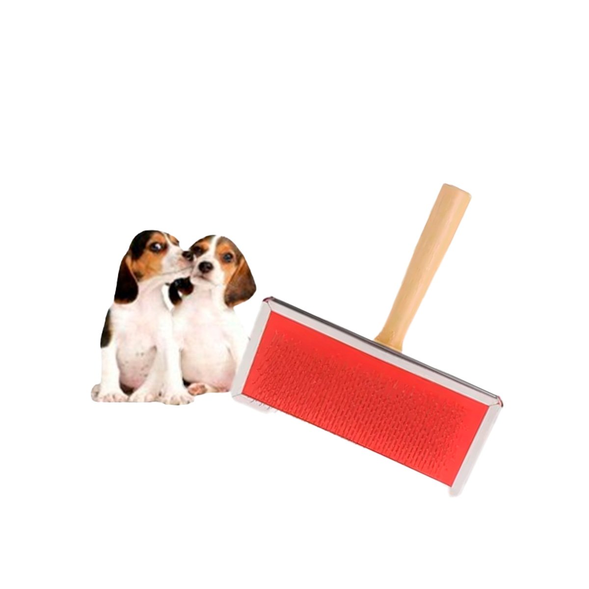 PACK6 CEPILLO DURADERO METAL CON MANGO DE MADERA PARA MASCOTAS Y+REGALO STICKER - 2