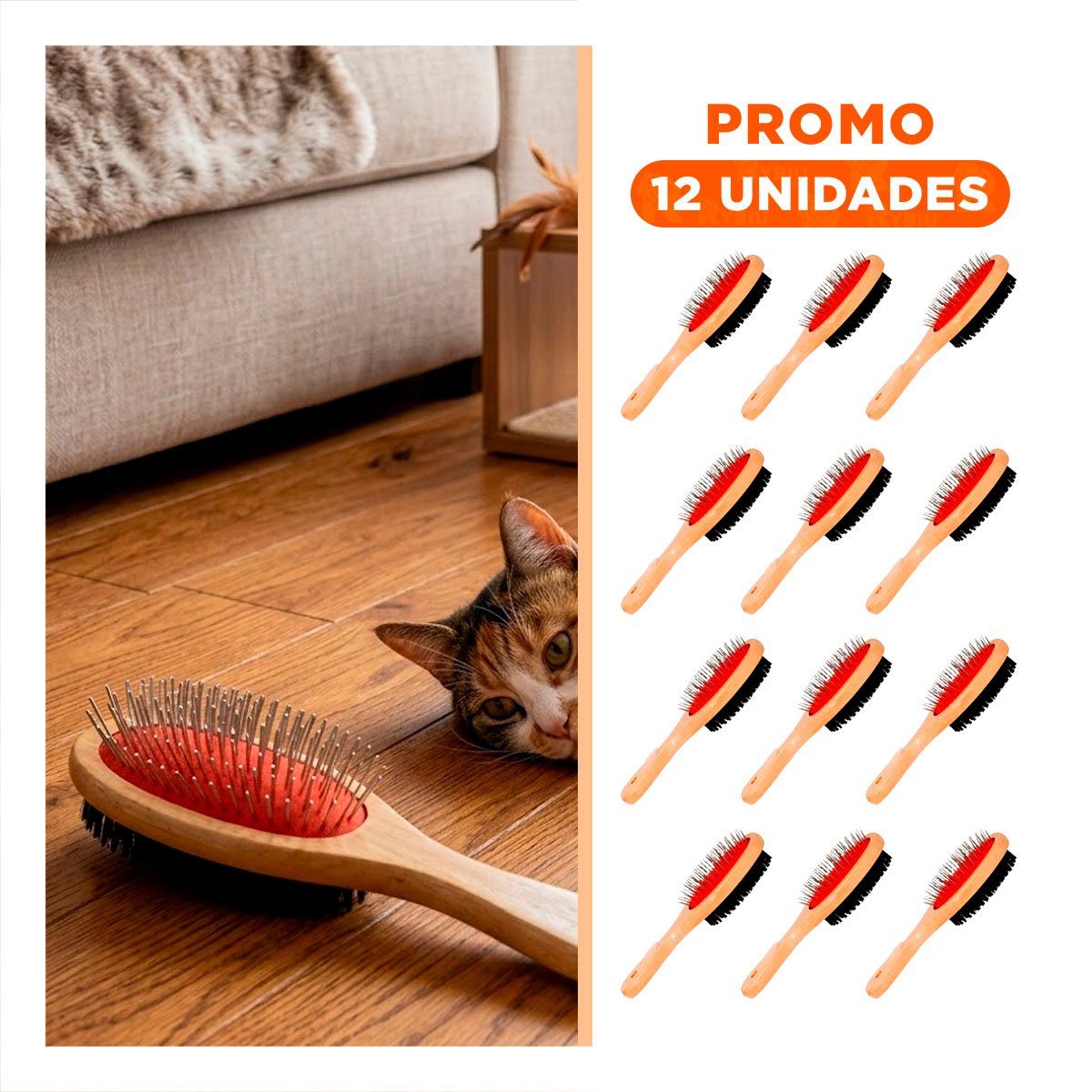 PACK12 DESENREDADOR COMPACTO DE DOBLE CARA PARA MASCOTAS EN CASA Y+REGALO STICKER - 1