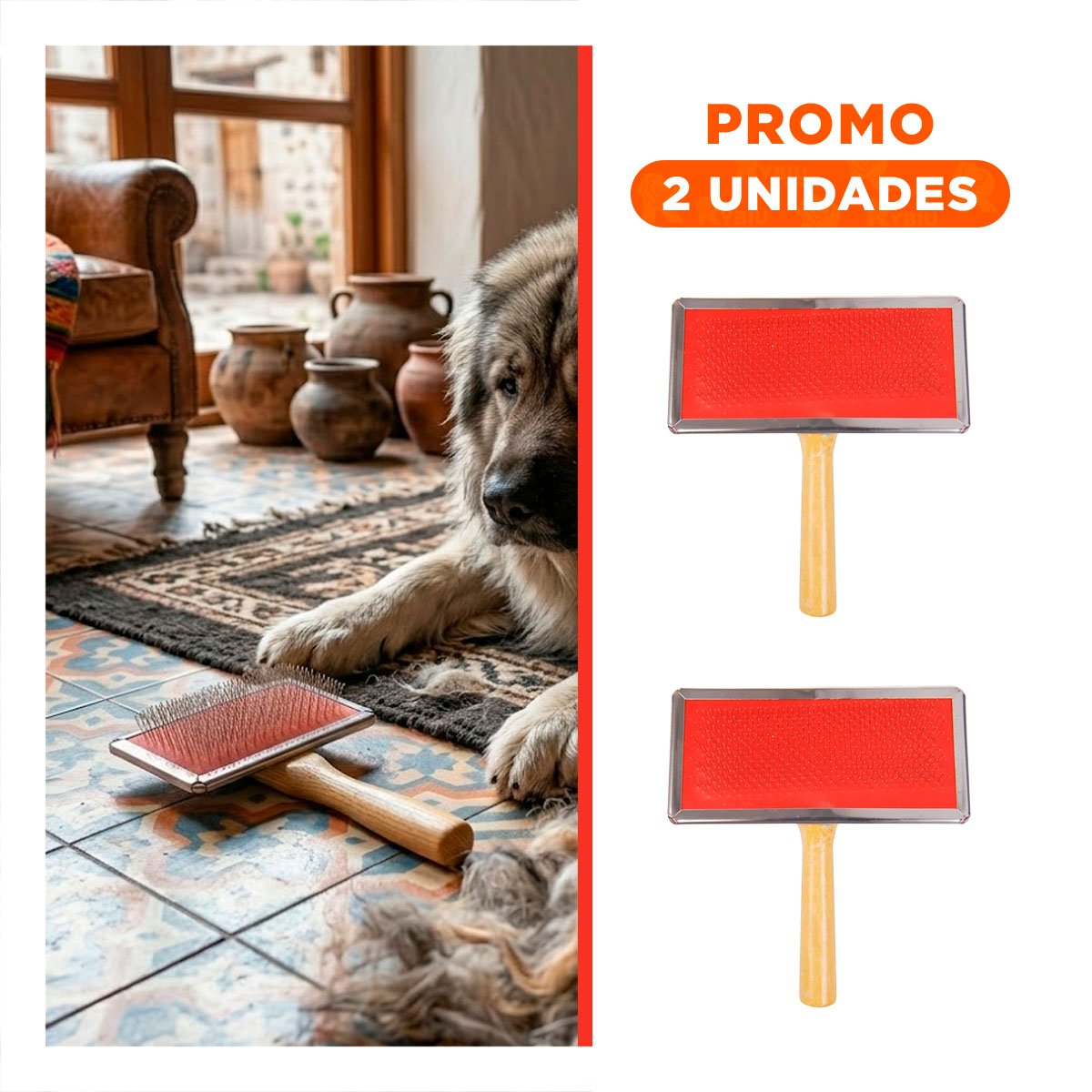 PACK2 CARDA PROFESIONAL METAL CON MANGO DE MADERA PARA MASCOTAS - 1