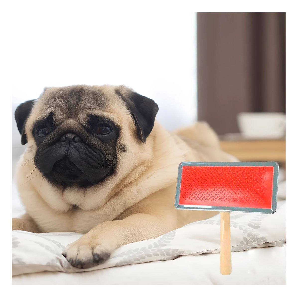 PACK4 CEPILLO DURADERO METAL ROJO CON MANGO DE MADERA PARA MASCOTAS - 3