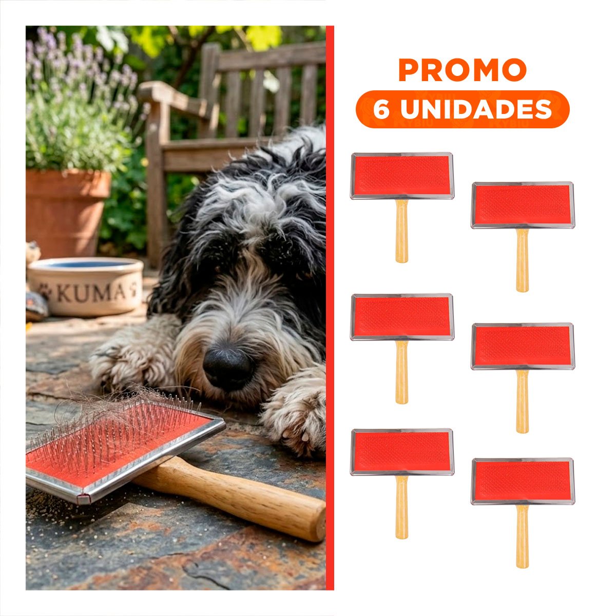 PACK6 DESENREDADOR RESISTENTE METAL CON MANGO DE MADERA - 1