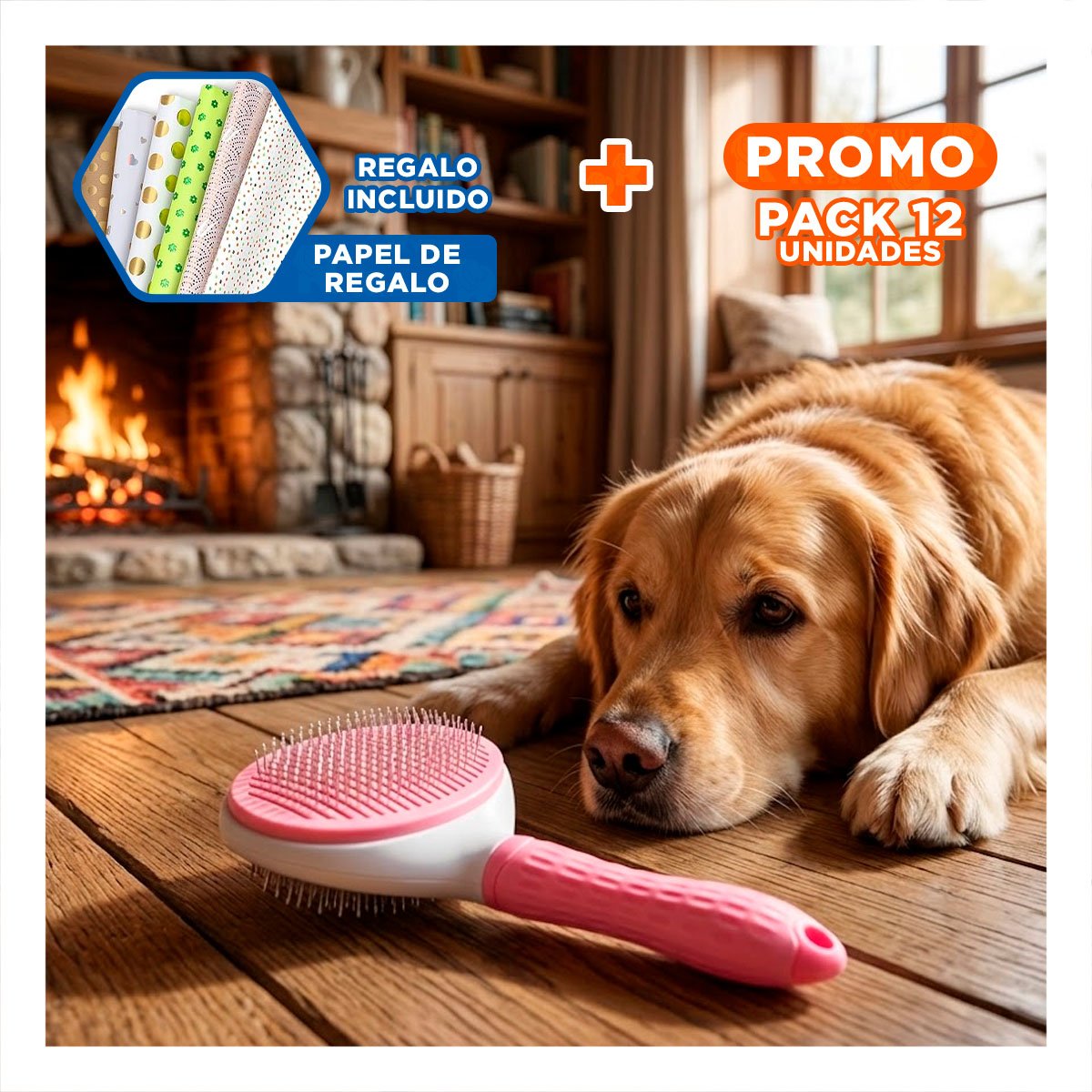 PACK12 PEINE MODERNO CON EXPULSADOR DE PELUSA PARA PRENDAS EN CASA Y+PAPEL REGALO - 1