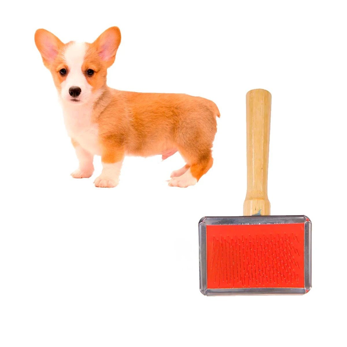 PACK4 PEINETA DURADERA METAL ROJA CON MANGO DE MADERA PARA MASCOTAS Y+PAPEL REGALO - 3