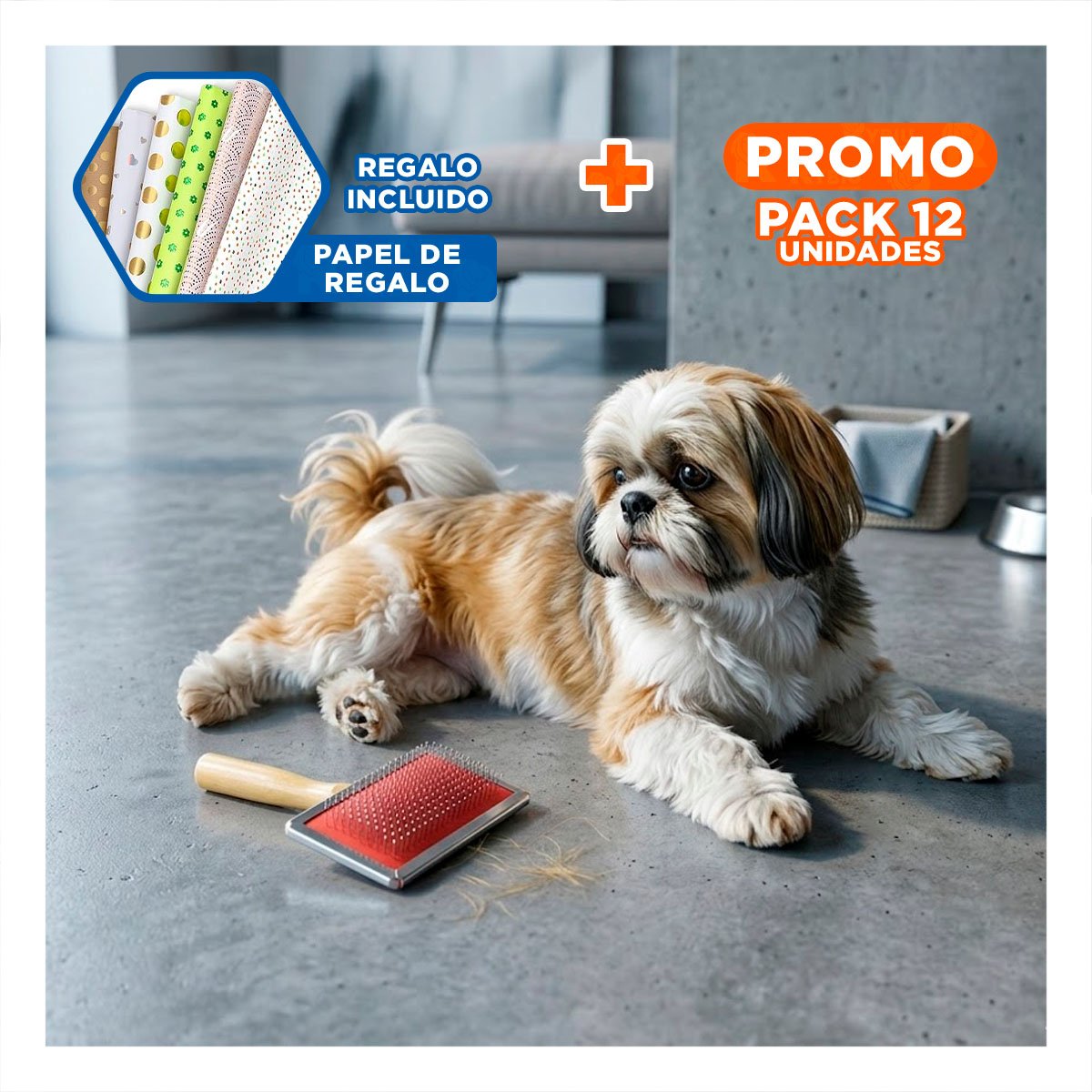 PACK12 CARDA ERGONOMICA METAL ROJA CON MANGO DE MADERA PARA MASCOTAS Y+PAPEL REGALO - 1
