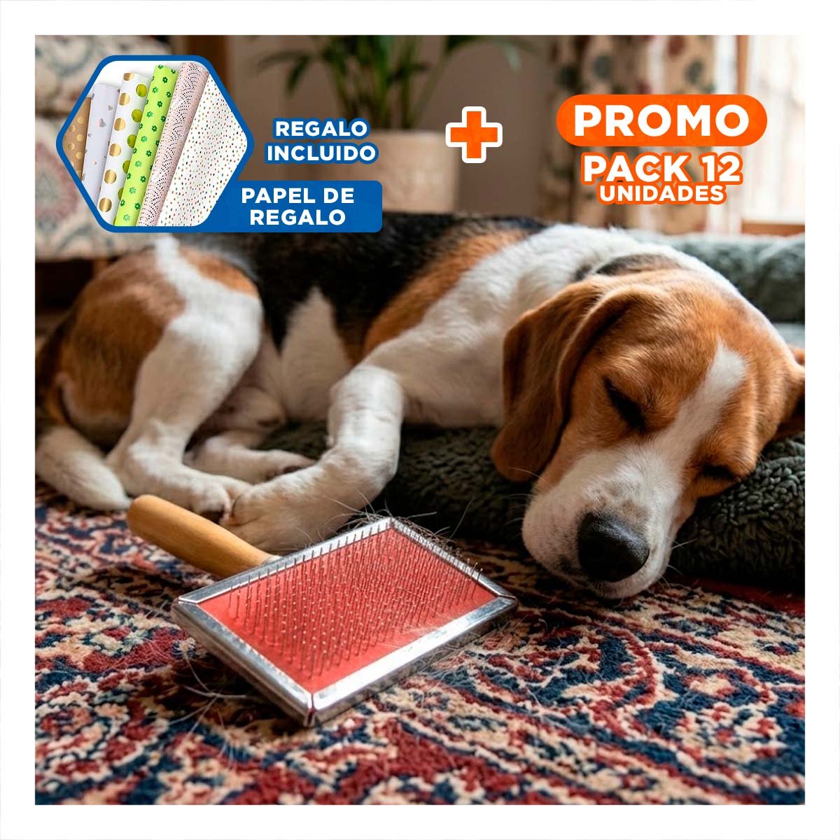 PACK12 CARDA DURADERA METAL ROJA CON MANGO DE MADERA PARA MASCOTAS Y+PAPEL REGALO - 1