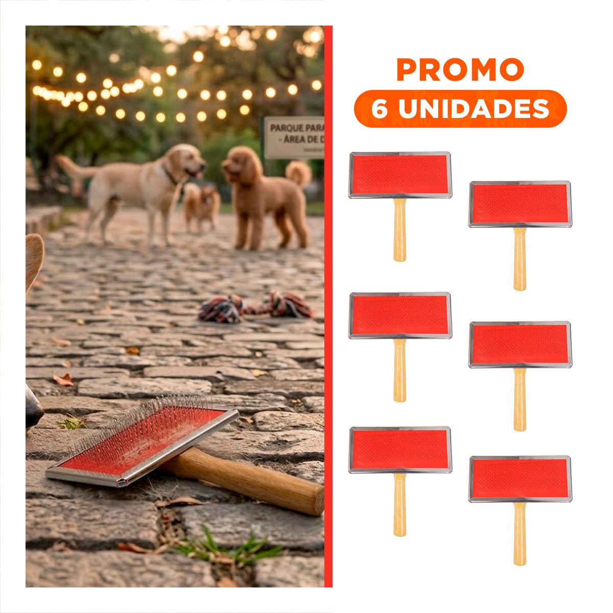 PACK6 DESENREDADOR DURADERO METAL ROJO CON MANGO DE MADERA - 1