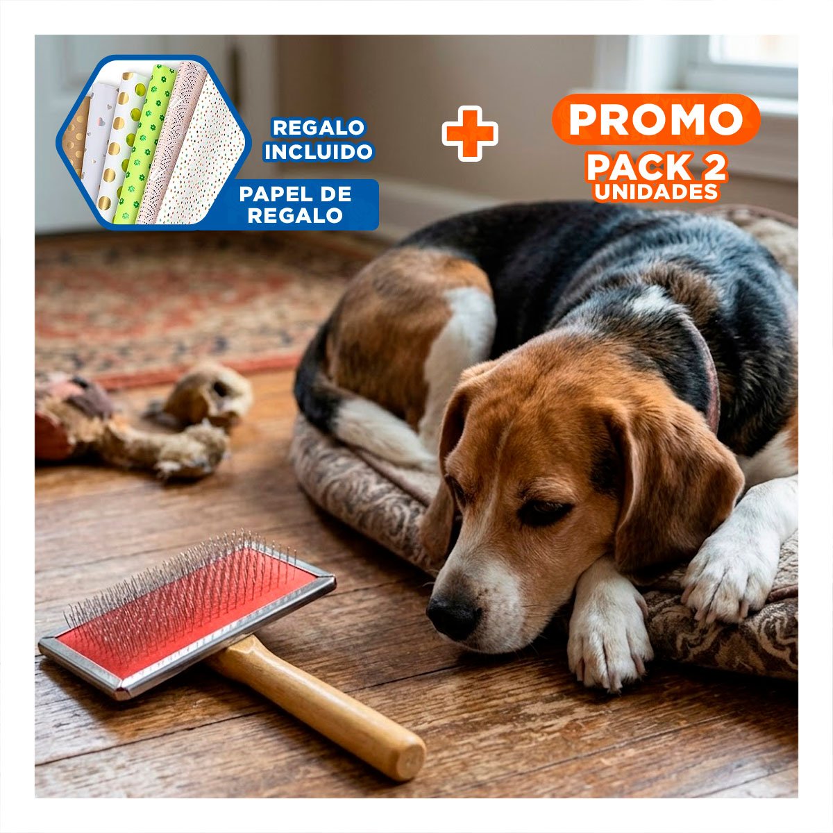 PACK2 DESENREDADOR PROFESIONAL METAL ROJO CON MANGO DE MADERA Y+PAPEL REGALO - 1