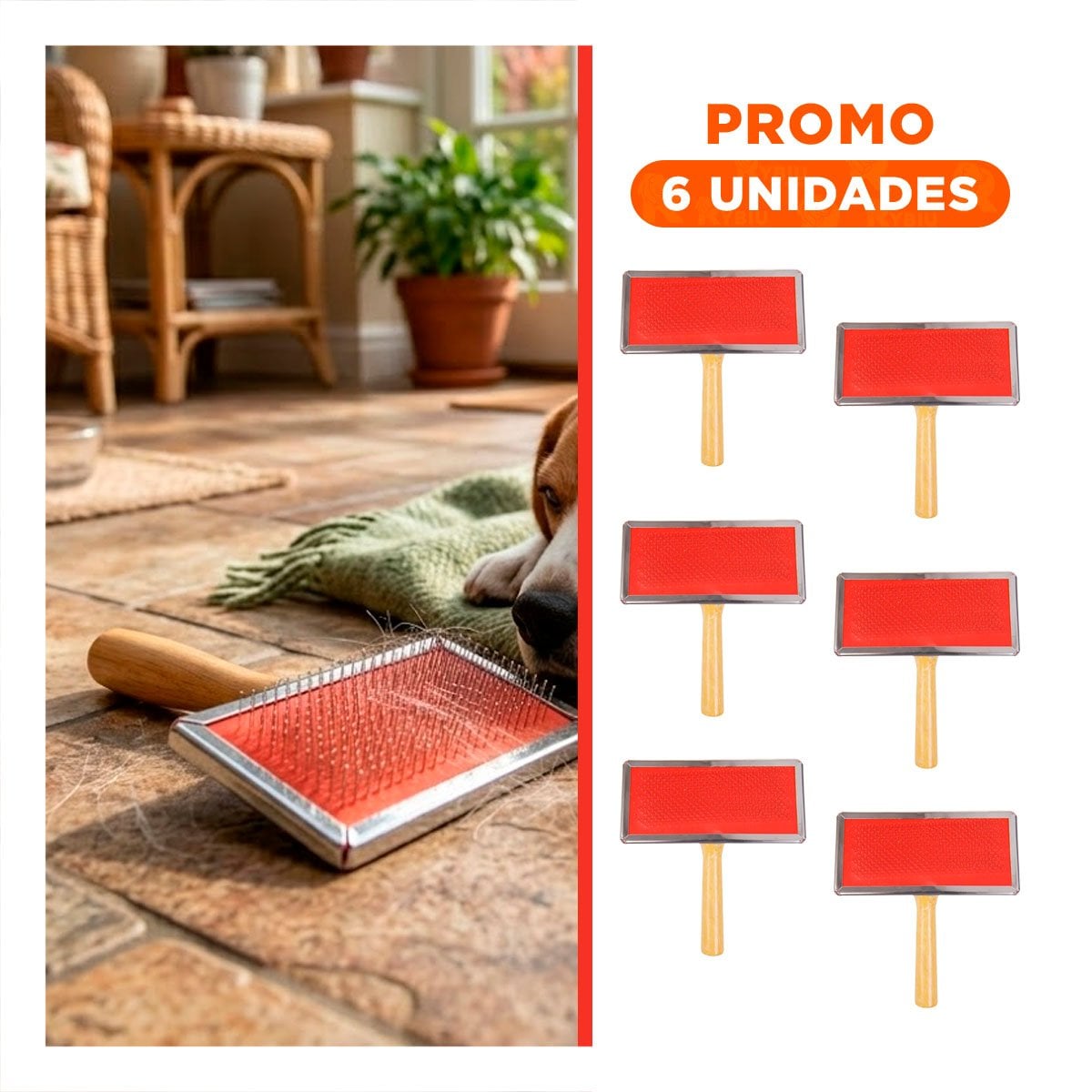PACK6 DESENREDADOR RESISTENTE METAL ROJO CON MANGO DE MADERA - 1
