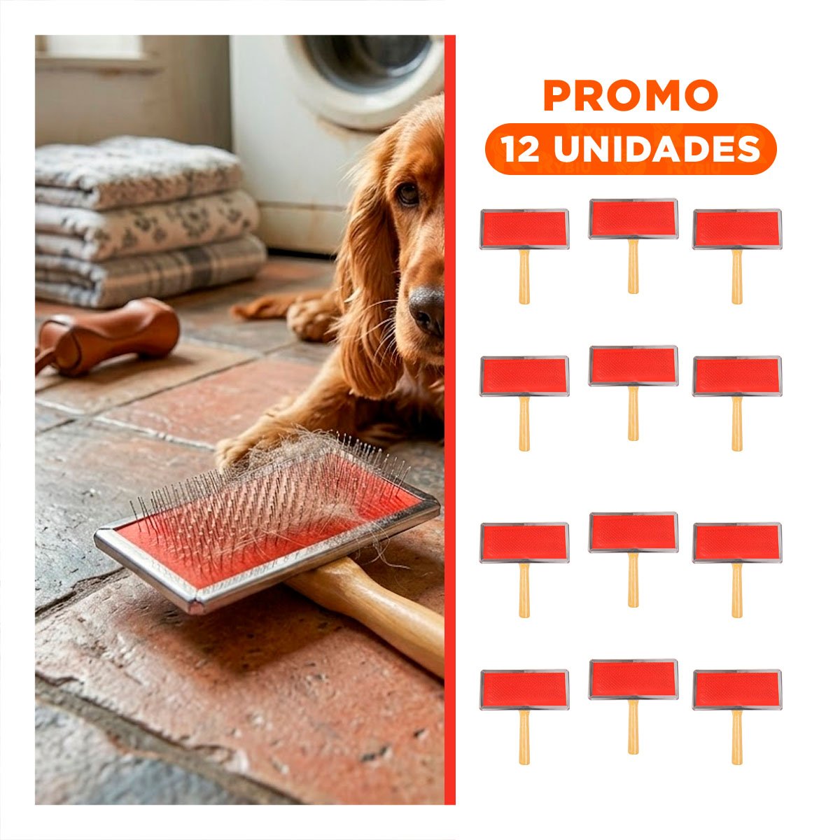 PACK12 DESENREDADOR DURADERO METAL ROJO CON MANGO DE MADERA Y+REGALO STICKER - 1