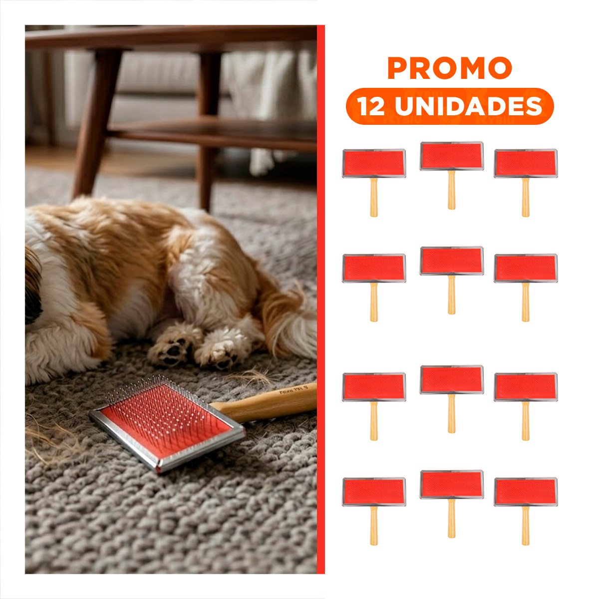 PACK12 DESENREDADOR ERGONOMICO METAL ROJO CON MANGO DE MADERA Y+REGALO STICKER - 1