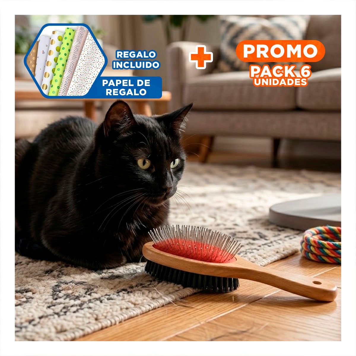 PACK6 PEINE REFORZADO DE DOBLE CARA PARA MASCOTAS PELO LARGO Y+PAPEL REGALO - 1