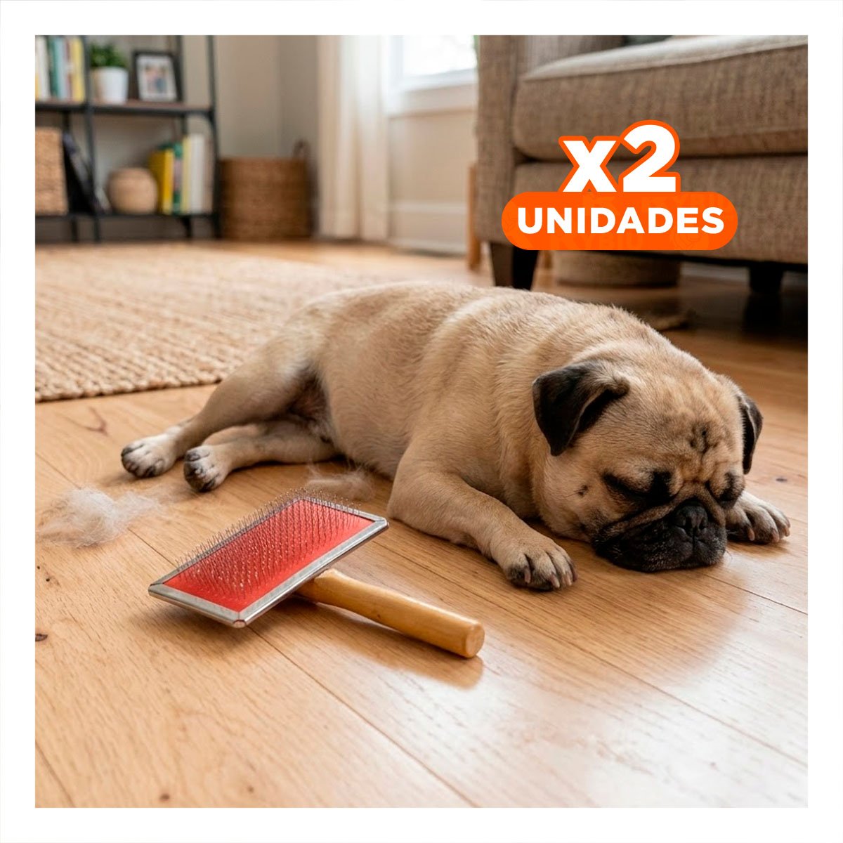 PACK2 PEINE RESISTENTE METAL ROJO CON MANGO DE MADERA PARA MASCOTAS Y+REGALO STICKER - 1