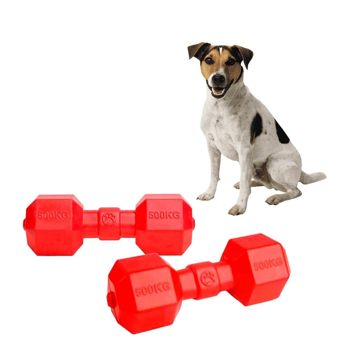 PACK6 JUGUETE PRACTICO CAUCHO PESAS ROJO PARA PERRO Y+REGALO STICKER - 2