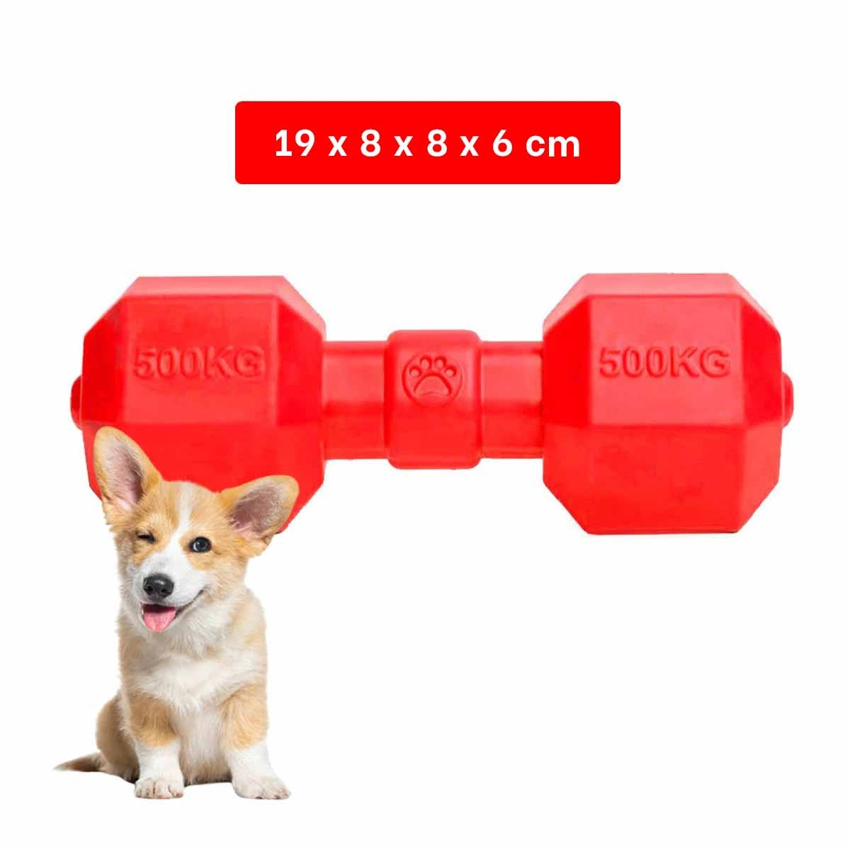 PACK4 MORDEDOR FUERTE CAUCHO FORMA PESAS ROJO MASCOTA Y+PAPEL REGALO - 4