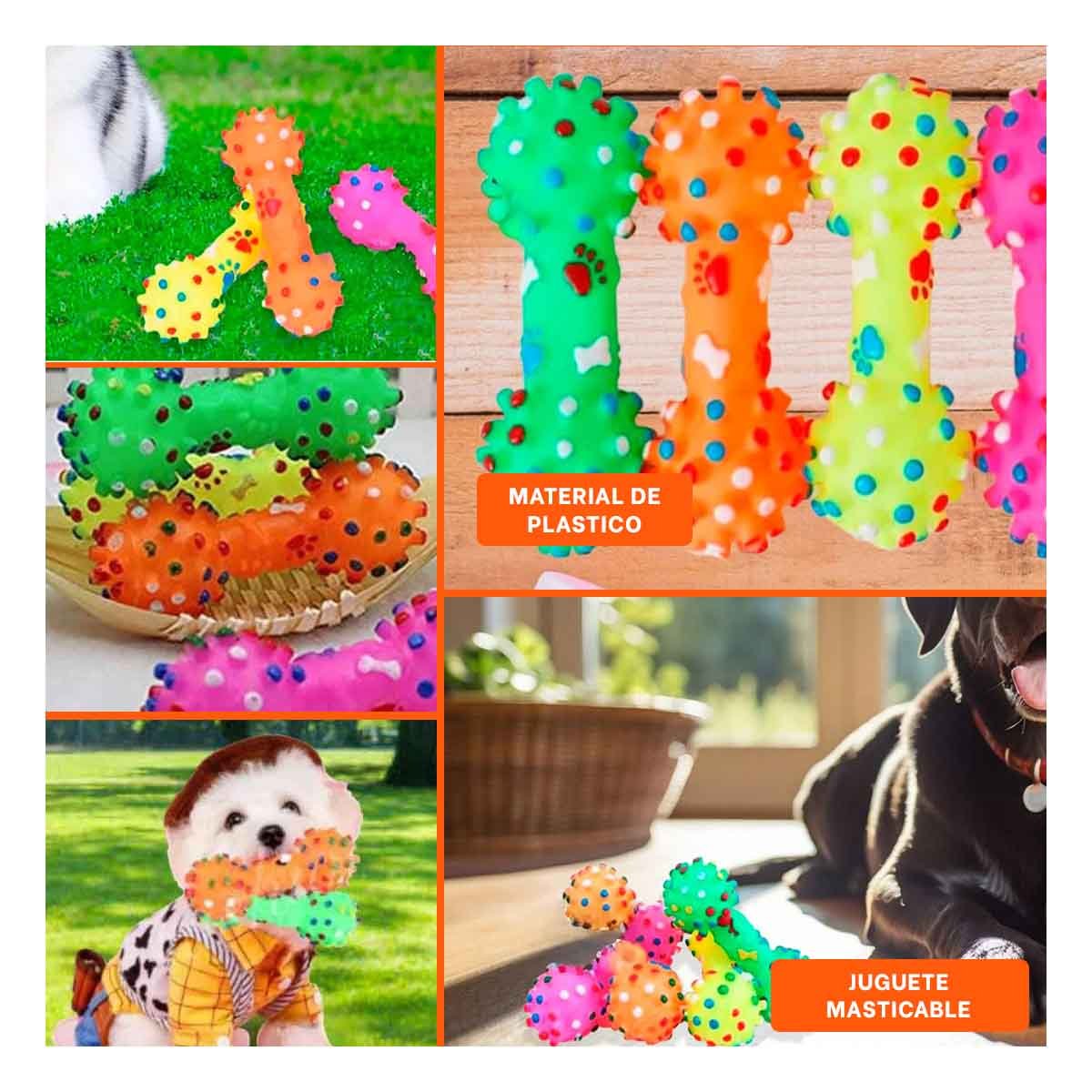 PACK6 ENTRETENEDOR DE HUESO PLASTICO CON PUNTOS PARA MASCOTA Y+PAPEL REGALO - 3