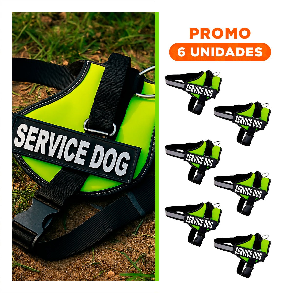 PACK6 ARNES AJUSTABLE PARA PERRO DE SERVICIO TALLA L VERDE - 1