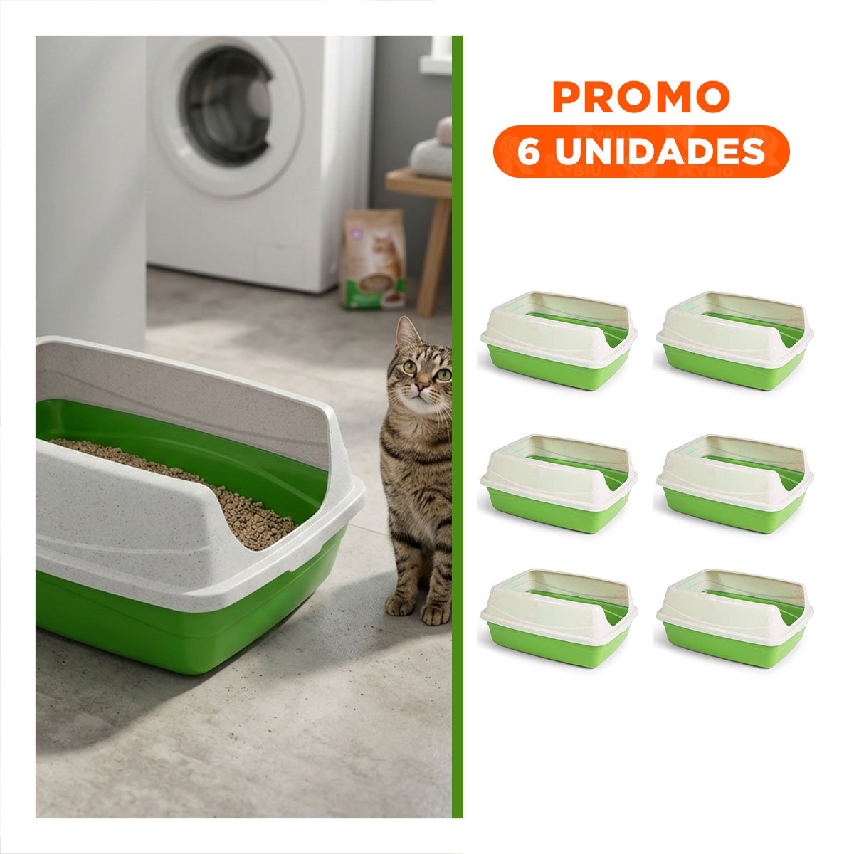 PACK6 CONTENEDOR HIGIENICO VERDE PARA GATOS CON DISENO CUBIERTO - 1