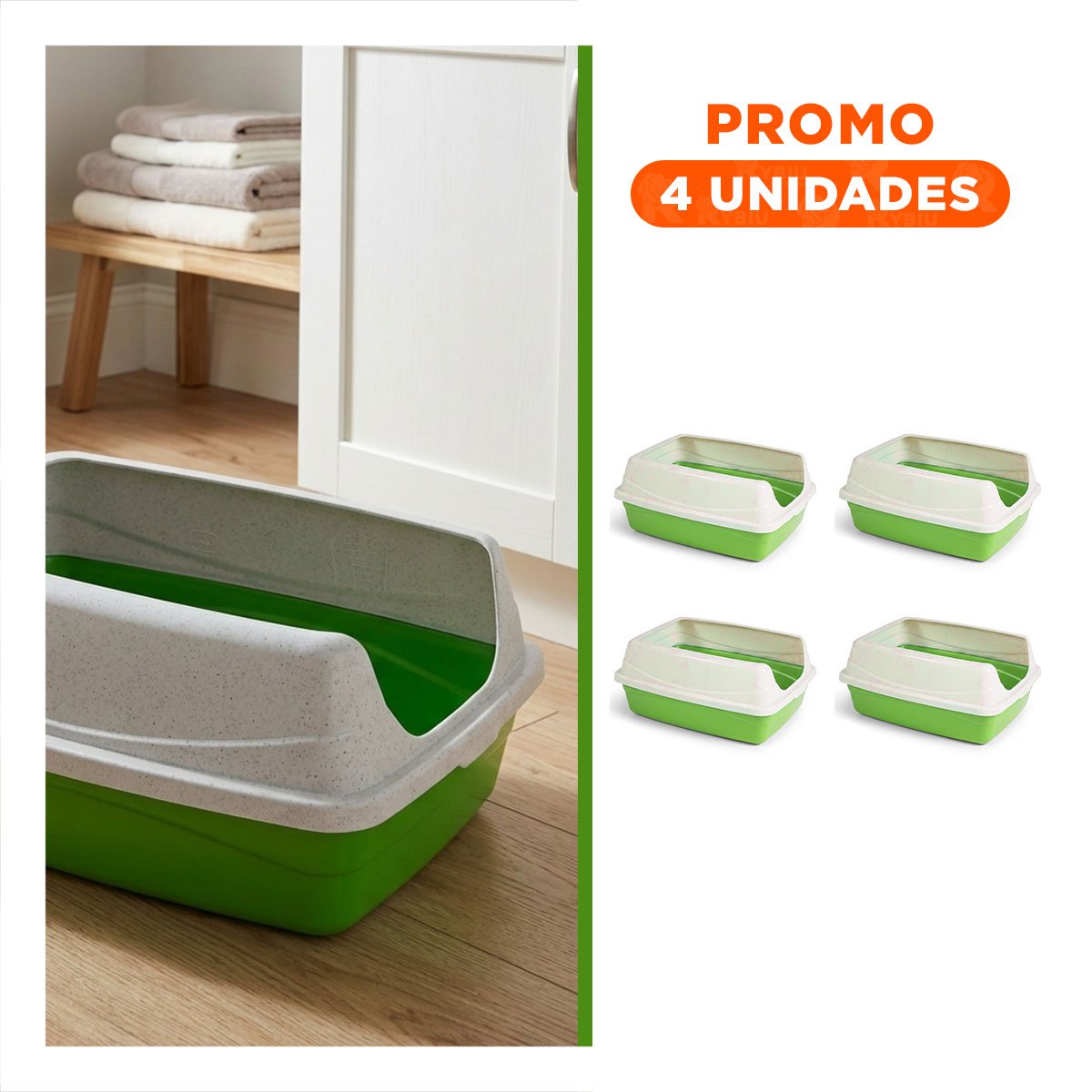 PACK4 RECIPIENTE DE ARENA VERDE PARA GATOS CON COBERTURA SEMICERRADA Y+REGALO STICKER - 1